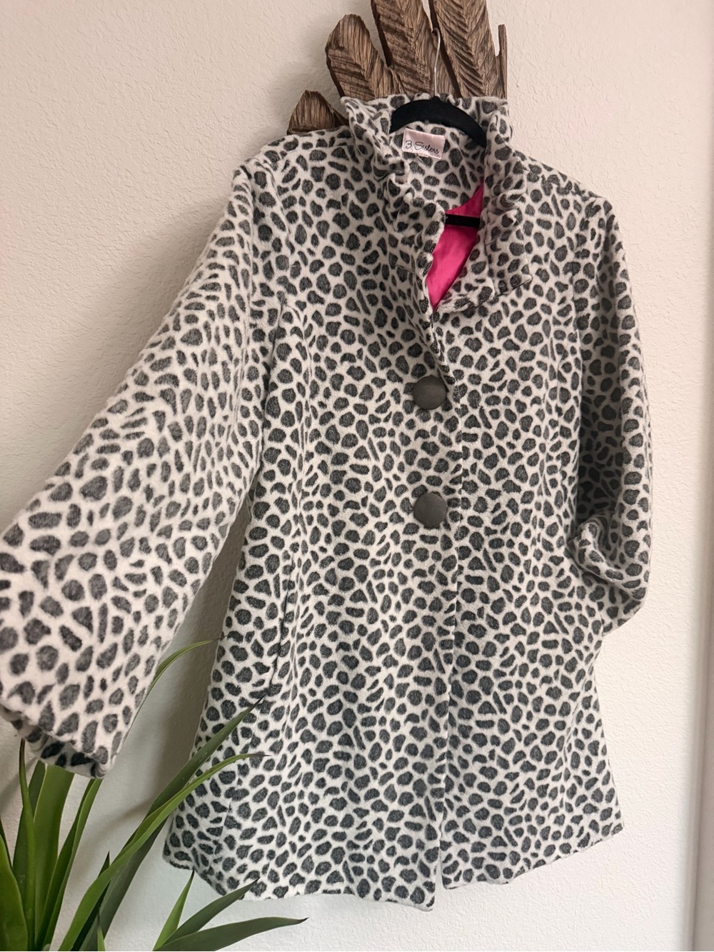 Y2K Leopard Print Coat Pink Lining WOMENS sz 1X jacket XL 3 SISTERS